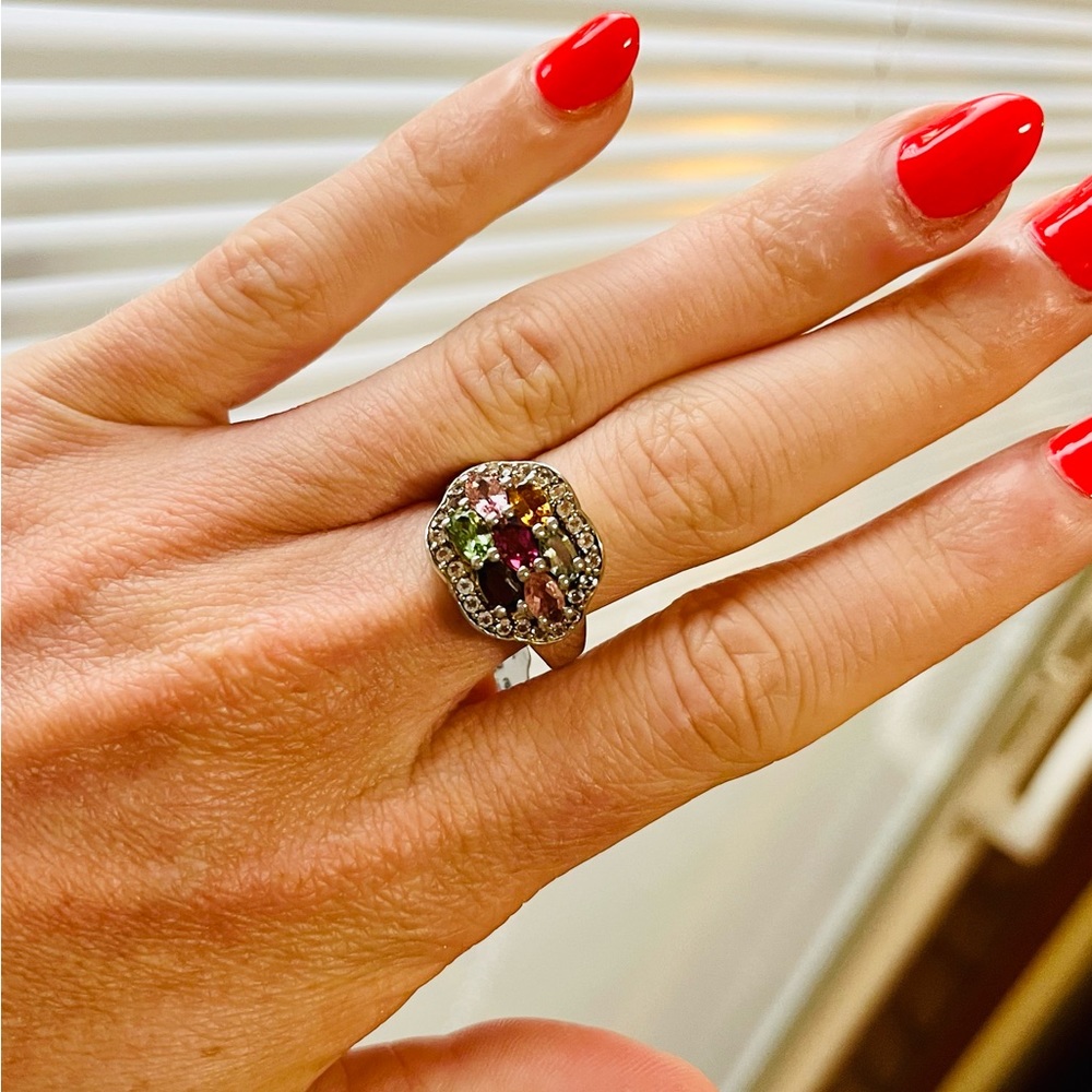 Size 7 Tourmaline and white topaz Ring NEW